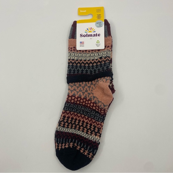 NWT New Solmate Socks recycled wool blend Socks crew rosewood made in USA small - Picture 1 of 4